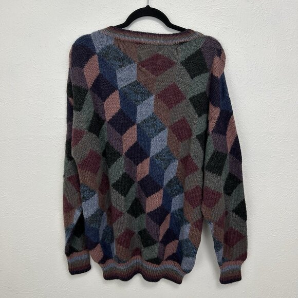 Peruvian Connection Sweater Sz XL Alpaca Wool Hand Made Knit Abstract Multicolor - Picture 8 of 11